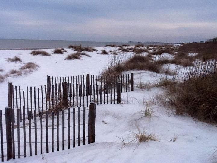 Snow on the beach at Oak Island, NC...a rare sight. | United States, North Carolina, Oak Island